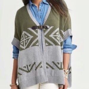 Banana Republic Heritage‎ Intarsia Poncho Grey Heather Boho Knitted  Tribal XS